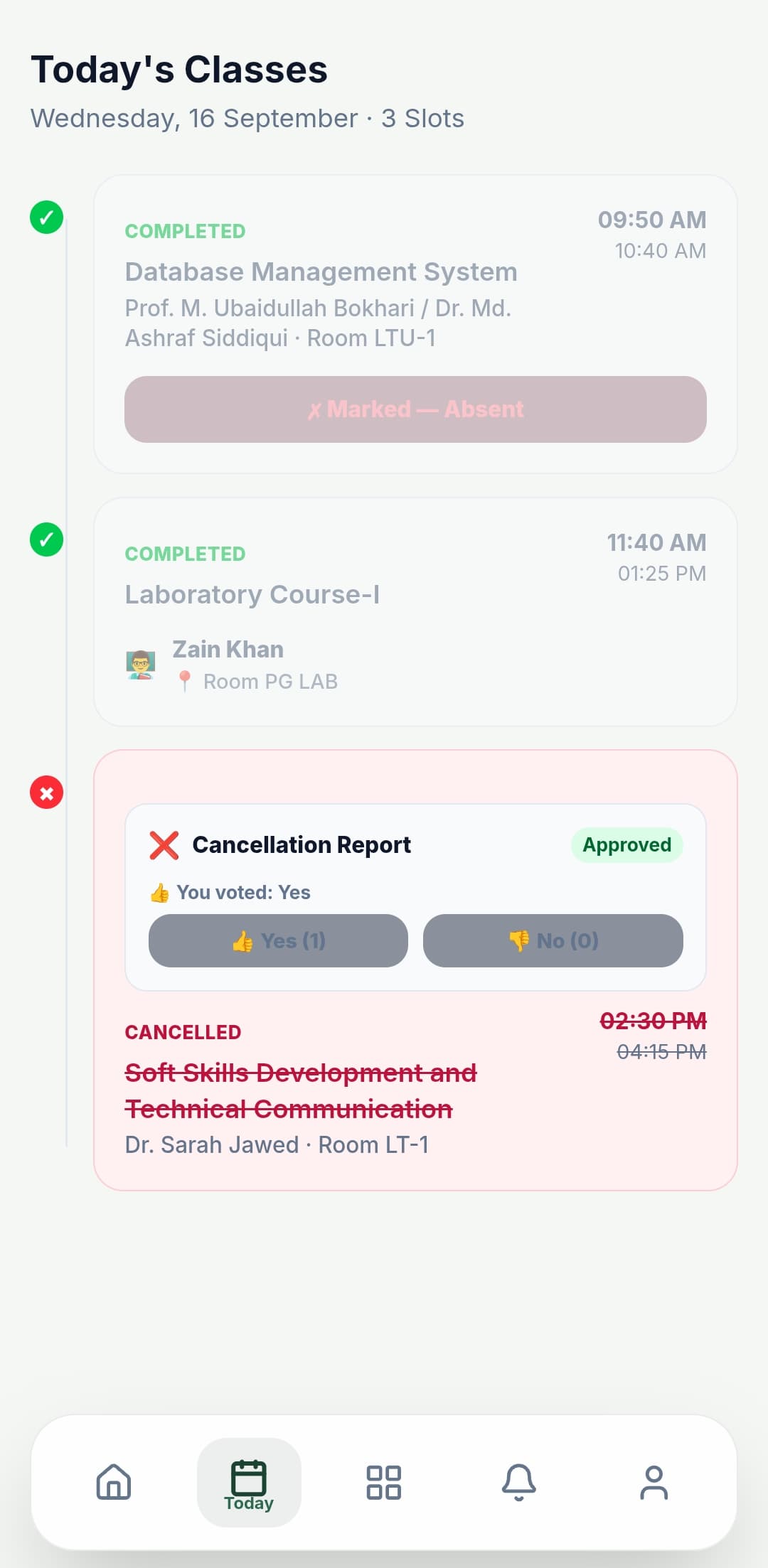AMU BATCH X Daily Class Timetable Screen (Daily Class Timetable Preview)